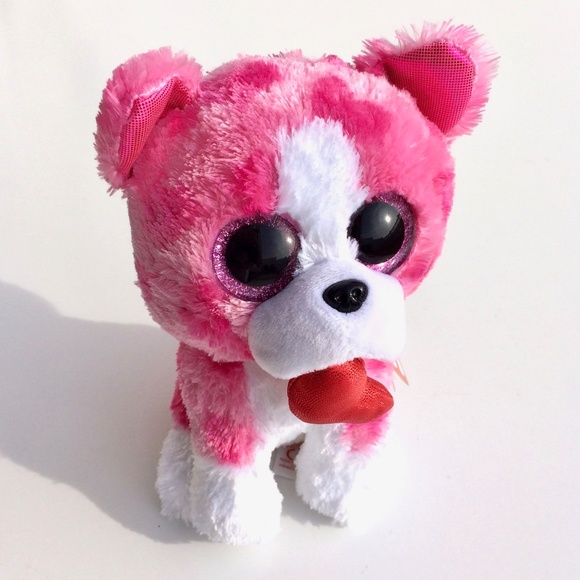 TY Beanie Boo ROMEO pink dog glitter eyes - Picture 1 of 9